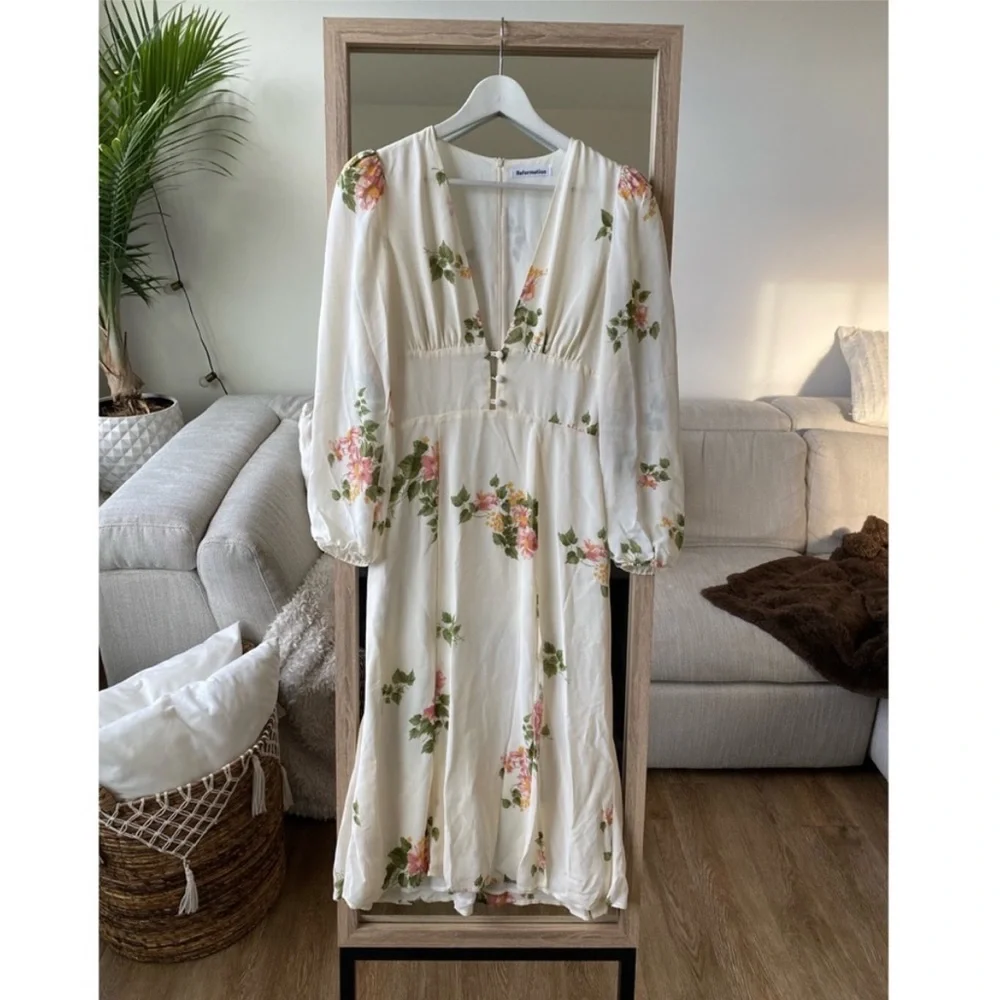 REFORMATION LORNE FLORAL LONG SLEEVE MIDI DRESS, SIZE:10 - Picture 1 of 7
